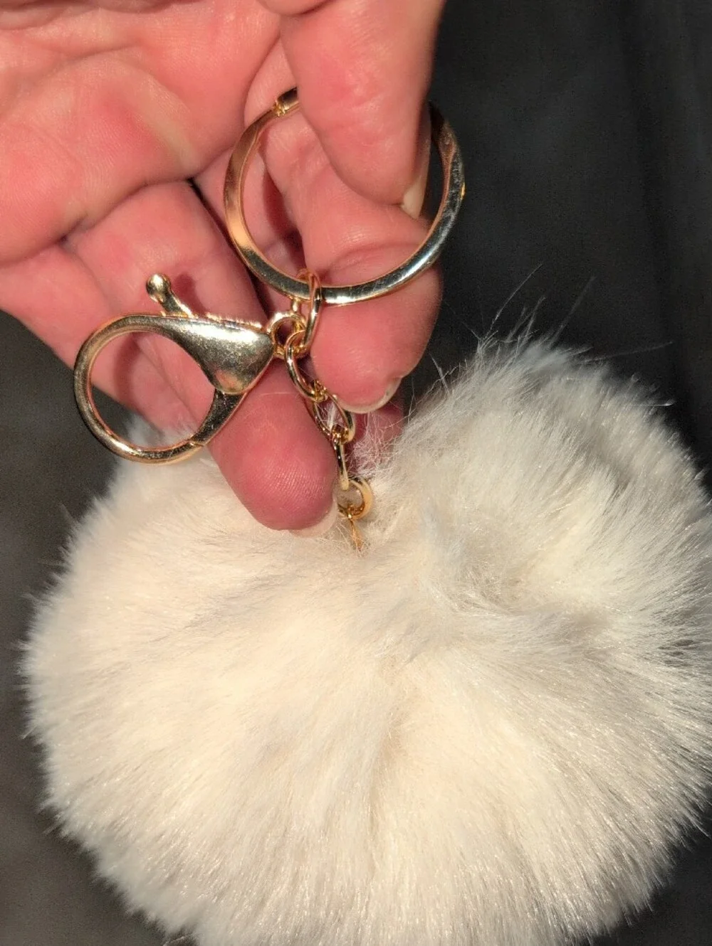 Plush Cream Fur Pom Pom Keychain with Gold Hardware